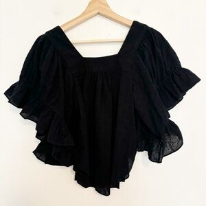 Madewell BLACK Square Neck Flutter Sleeve Top Size XXS EUC